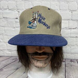 Vintage Hose Monkeys Hat Cap Strap Back Green Blue Canvas Embroidered